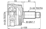 2910-RRIIIR - OUTER CV JOINT REAR 29X67.6X30