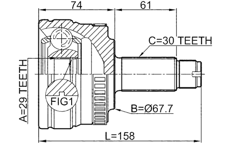 2910-RRIIIR - OUTER CV JOINT REAR 29X67.6X30