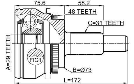 2910-RRSA48R - OUTER CV JOINT REAR 29X73X31