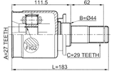2911-DIIIFLH - INNER CV JOINT LEFT 27X44X29