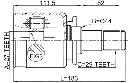 2911-DIIIFLH - INNER CV JOINT LEFT 27X44X29