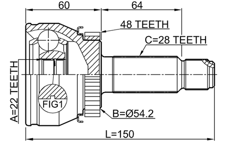 3010-F7A48R - OUTER CV JOINT REAR 22X54X28