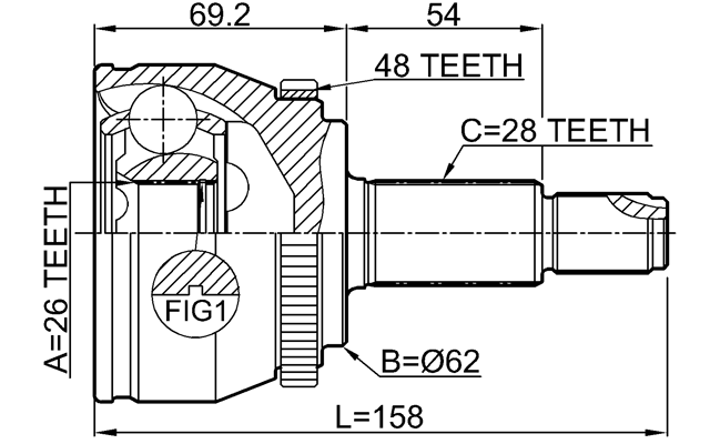 3510-NL32WDA48 - OUTER CV JOINT 26X62X28