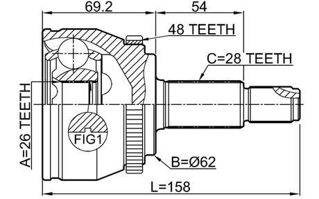 3510-NL32WDA48 - OUTER CV JOINT 26X62X28