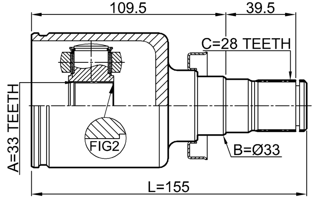 3511-SX11LH - INNER CV JOINT LEFT 33x33x28