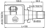 3511-SX11LH - INNER CV JOINT LEFT 33x33x28
