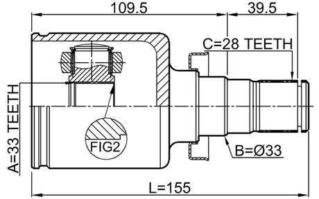 3511-SX11LH - INNER CV JOINT LEFT 33x33x28