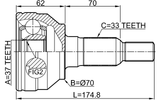 3610-H3 - OUTER CV JOINT 37X70X33