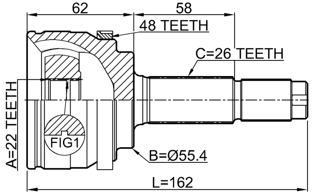 6510-001A48 - OUTER CV JOINT 22X55.2X26 SC70734