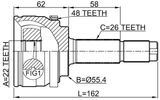 6510-001A48 - OUTER CV JOINT 22X55.2X26 SC70734