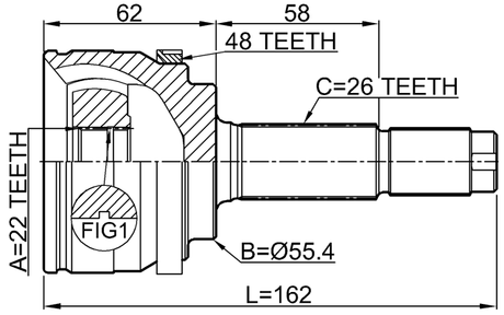 6510-001A48 - OUTER CV JOINT 22X55.2X26 SC70734