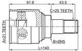6511-001 - INNER CV JOINT 21X45X25