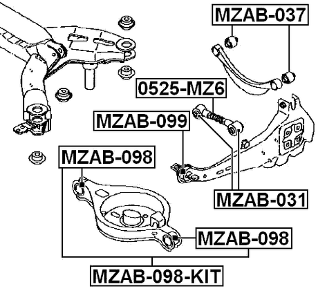 MZAB-098-KIT - REAR ARM BUSHING KIT