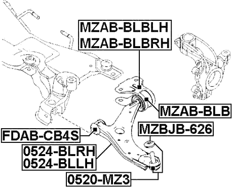 MZAB-BLBRH - REAR BUSHING, FRONT RIGHT CONTROL ARM (HYDRO)
