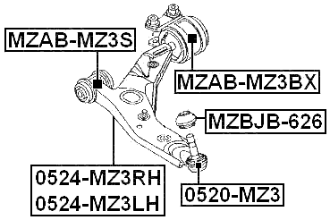 MZAB-MZ3BX - REAR BUSHING WITHOUT BRACKET, FRONT CONTROL ARM