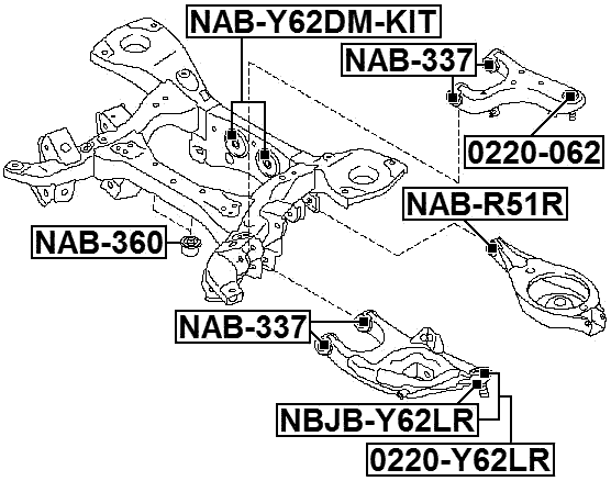 NAB-Y62DM-KIT - REAR CROSSMEMBER BUSHING KIT