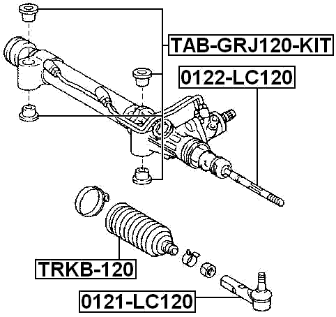 TAB-GRJ120-KIT - STEERING RACK BUSHING KIT